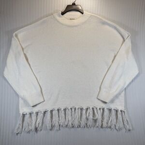 Indigo Thread Sweater Women 3X White Fringe Knit Tassel Pullover‎ Mock Neck Boho